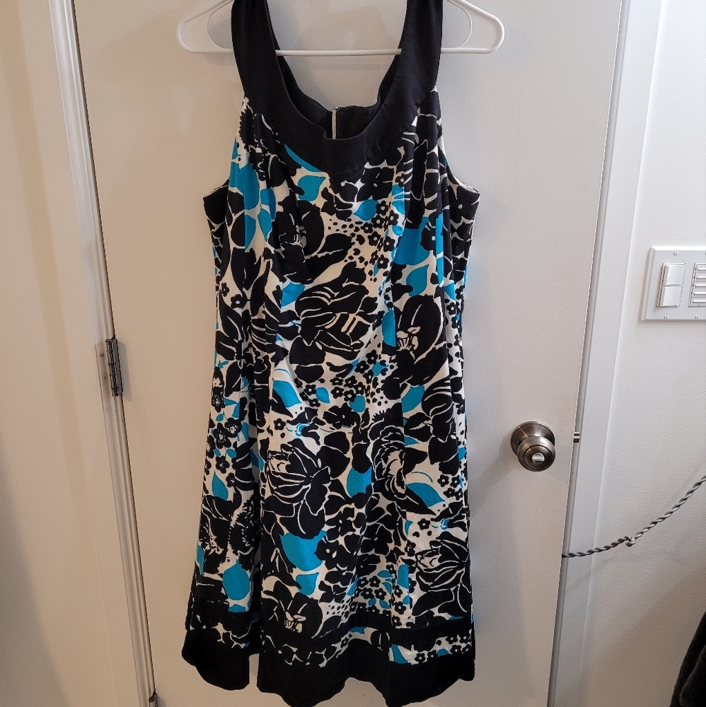 Black, White and Blue Floral Dress